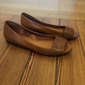 Madewell brown leather peep toe flats
